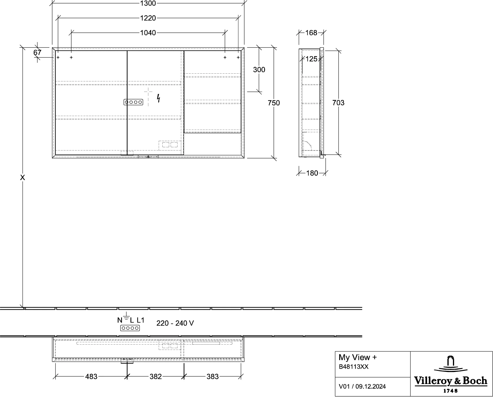 Villeroy & Boch Aufputz-Spiegelschrank My View+ B48113, 1300 x 750 x 168 mm, Pure White