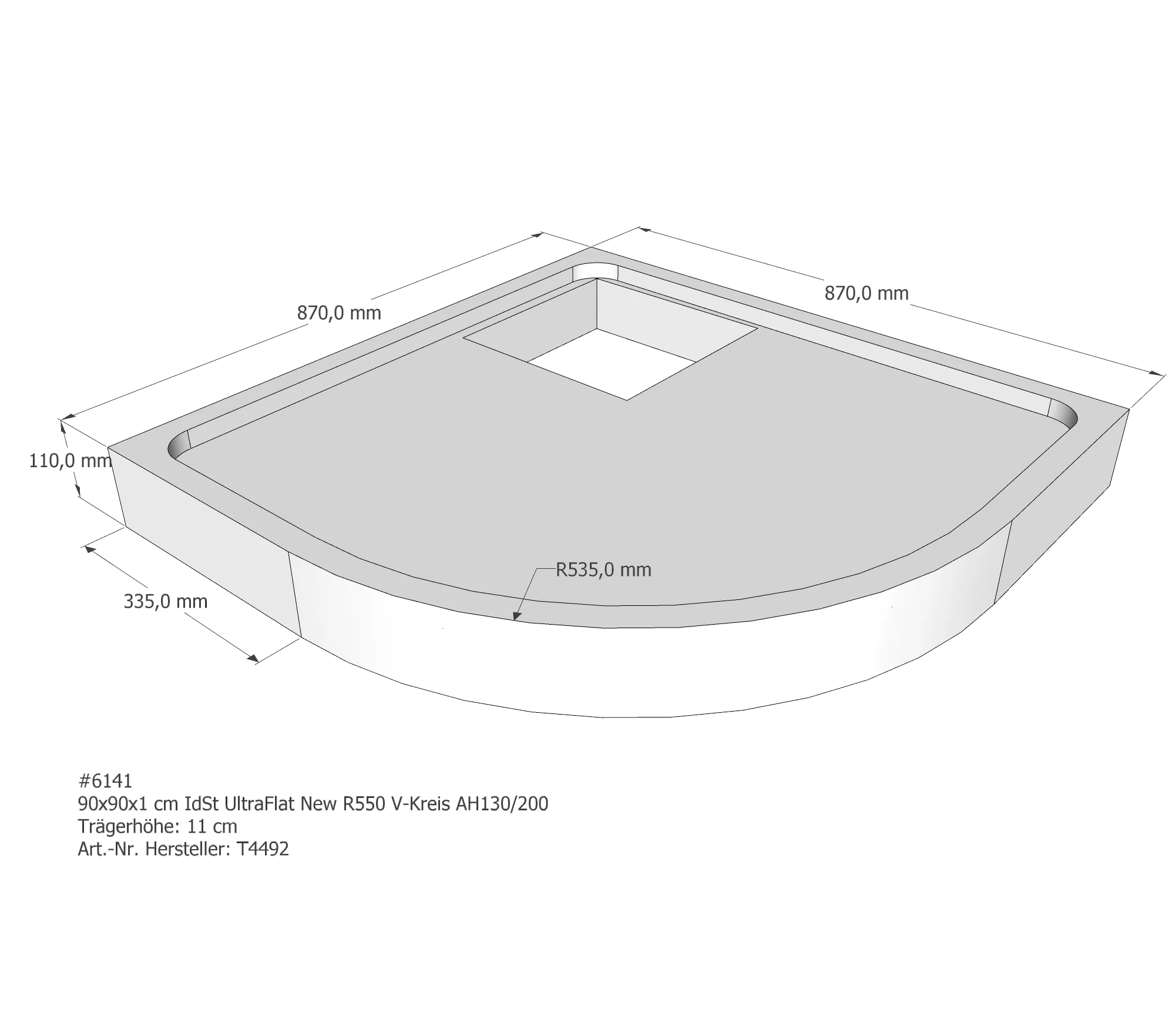 Duschwannenträger passend für Ideal Standard Ultra Flat New V-Kreis 90 × 90 × 1 cm