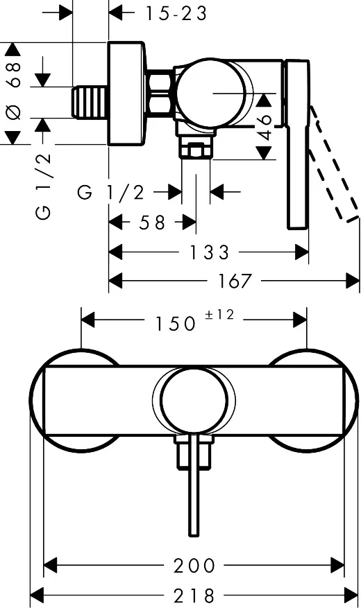 Hansgrohe Zesis S Einhebel-Brausemischer Aufputz, Chrom, Stichmaß 150 ± 12 mm, max. Durchflussmenge 12 l/min bei 3 bar, Keramikmischsystem, einstellbare Temperaturbegrenzung, Rückflussverhinderer, Schalldämpfer, Anschluss DN15, Betriebsdruck 1–10 bar Hansgrohe Zesis S Einhebel-Brausemischer Aufputz, Chrom, Stichmaß 150 ± 12 mm, max. Durchflussmenge 12 l/min bei 3 bar, Keramikmischsystem, einstellbare Temperaturbegrenzung, Rückflussverhinderer, Schalldämpfer, Anschluss DN15, Betriebsdruck 1–10 bar