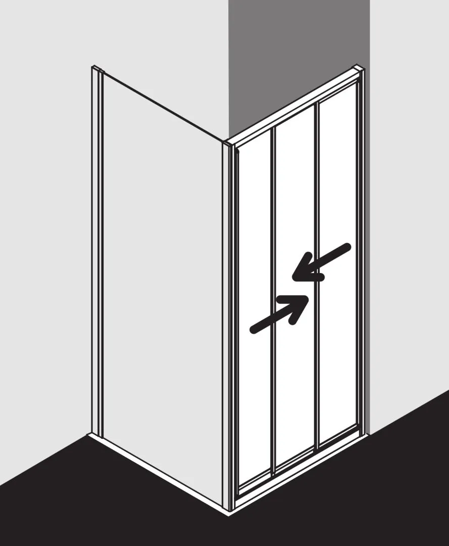 Kermi Duschtür Gleittür 3-teilig für Nische und Ecke „IBIZA 2000“ 200 cm Glas SR Opaco, Profile Silber Mattglanz, Anschlag links und rechts, Schiebetür dreiteilig