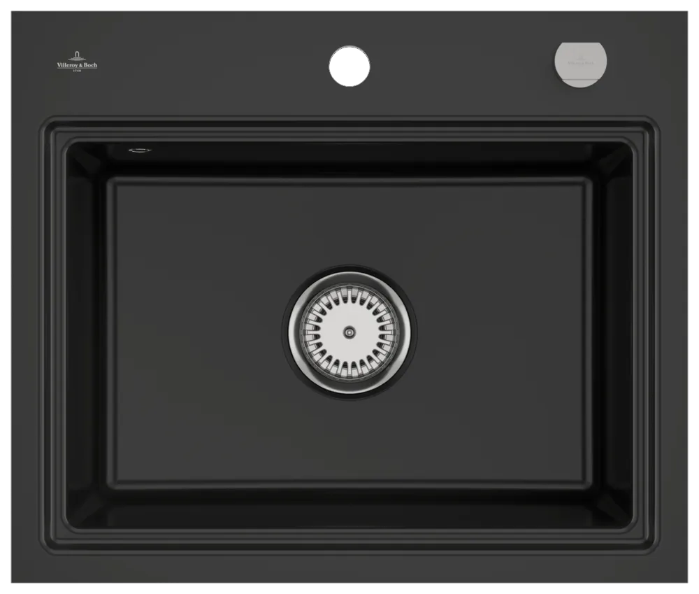 Villeroy & Boch flächenbündiges Küchenspülbecken „Subway Style“ 60 S flat 600 × 510 × 220 mm, für Becken rechts in Pure Black Villeroy & Boch flächenbündiges Küchenspülbecken „Subway Style“ 60 S flat 600 × 510 × 220 mm, für Becken rechts in Pure Black