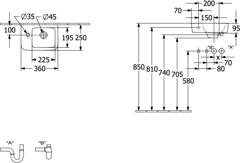 Villeroy & Boch Handwaschbecken „O.novo“ Compact 360 × 250 × 145 mm, Hahnlochposition links, für Becken rechts, mit Hahnlochbohrung in Weiß Alpin Villeroy & Boch Handwaschbecken „O.novo“ Compact 360 × 250 × 145 mm, Hahnlochposition links, für Becken rechts, mit Hahnlochbohrung in Weiß Alpin