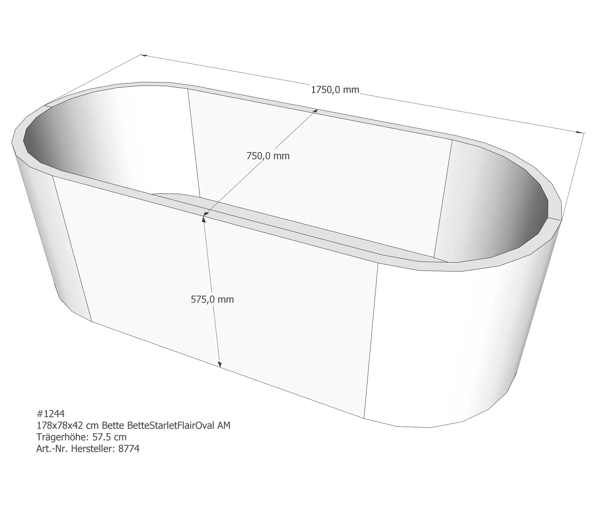 Badewannenträger für Bette StarletFlairOval 178 × 78 × 42 cm Breite: 78 cm / Länge: 178 cm Badewannenträger für Bette StarletFlairOval 178 × 78 × 42 cm Breite: 78 cm / Länge: 178 cm