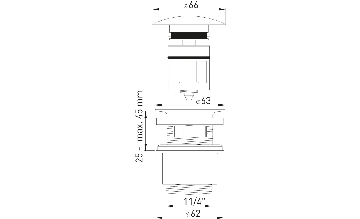 Design-Excentergarnitur 1 1/4″ MS vc mit Druckverschlussstopfen gewölbt rund und