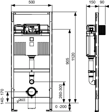 TECEprofil WC-Modul mit Uni-Spülkasten für Kinder-Stand-WC, Bauhöhe 1120 mm