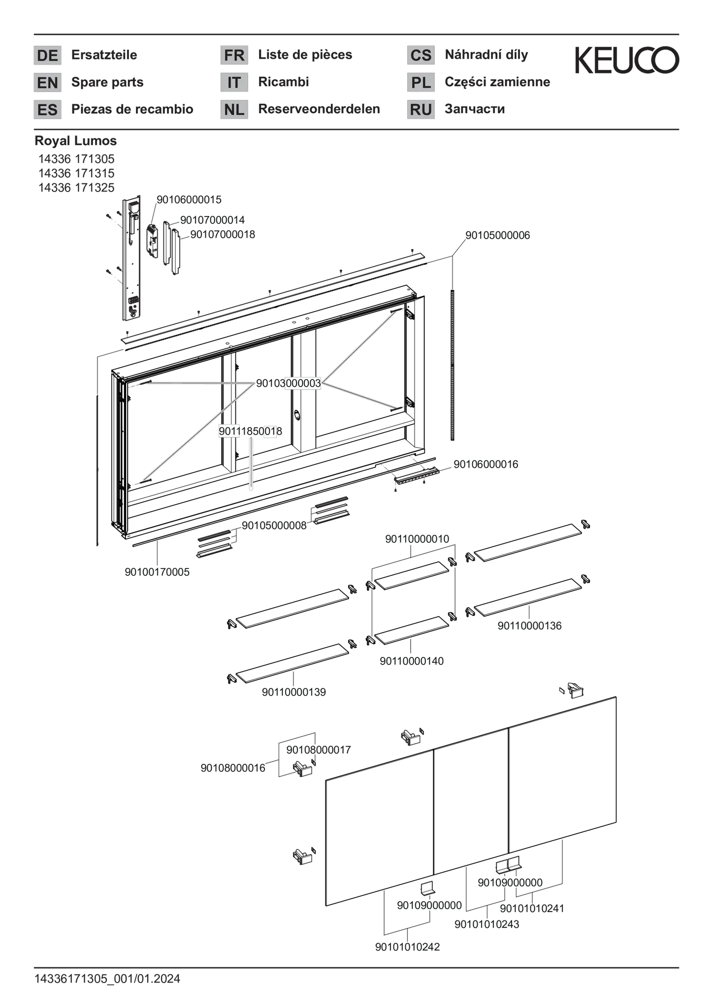 KEUCO Wandeinbau Spiegelschrank mit offenem Ablagefach „Royal Lumos“ in Silber (eloxiert), Unterputz, mit Steckdosen, mit Spiegelheizung 1400 × 735 × 130 mm
