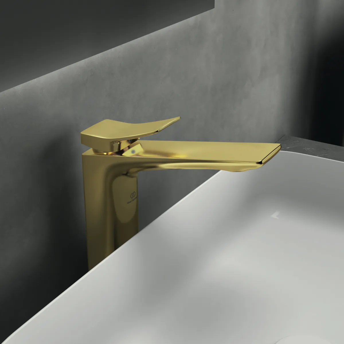 Waschtischarmatur Conca, mit verlängertem Sockel, ohne Ablaufgarnitur, Ausladung 150mm, Brushed Gold Waschtischarmatur Conca, mit verlängertem Sockel, ohne Ablaufgarnitur, Ausladung 150mm, Brushed Gold