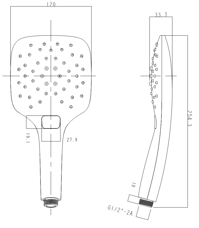 Handbrause AqvaShower - 3-fach verstellbar - Druckknopfumstellung "easy-push" - "easy-clean" - 120 mm Durchmesser - 50 % Wasserersparnis - weiß / chrom