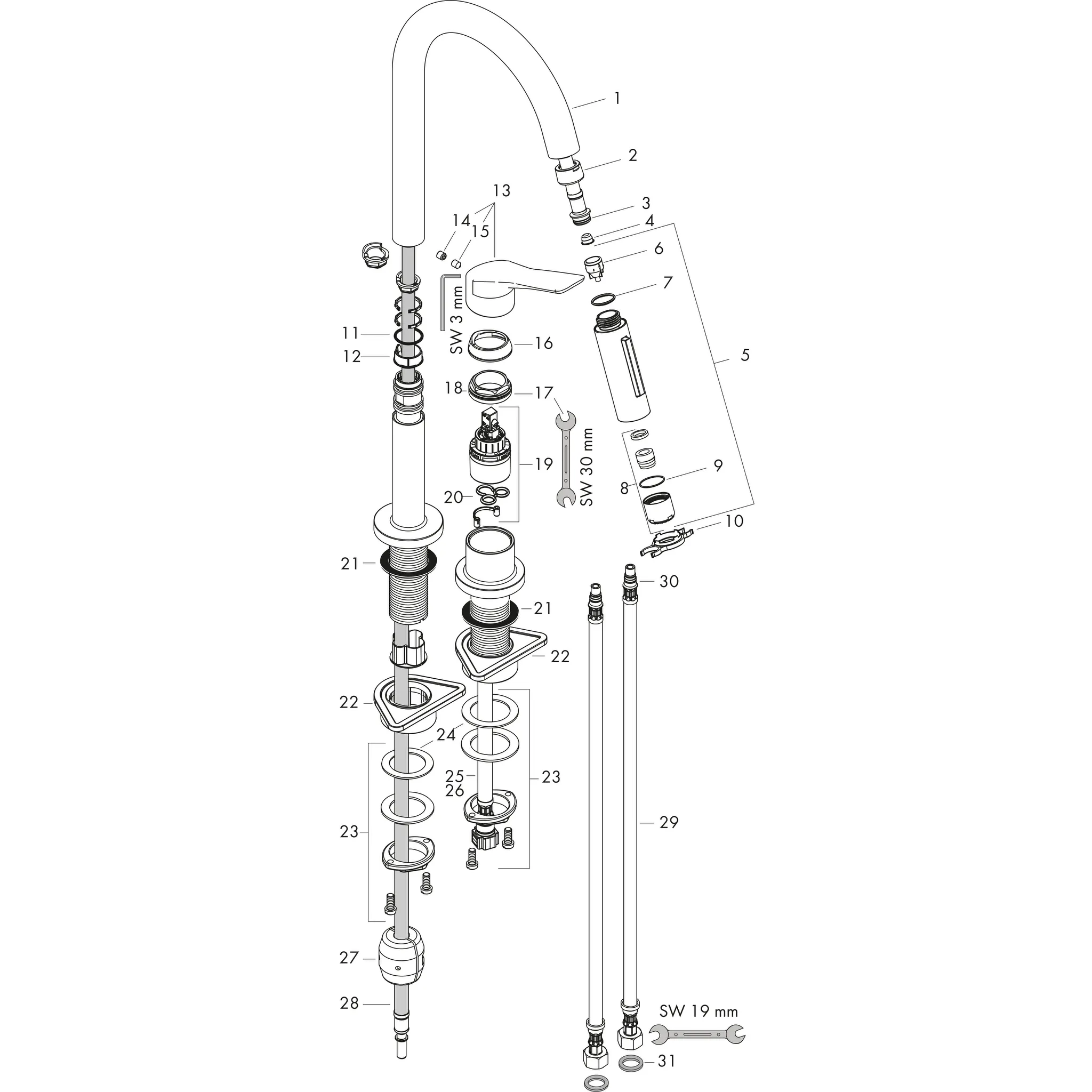 Hansgrohe AXOR Citterio M Küchenmischer 220 mit Ausziehbrause, Chrom Hansgrohe AXOR Citterio M Küchenmischer 220 mit Ausziehbrause, Chrom