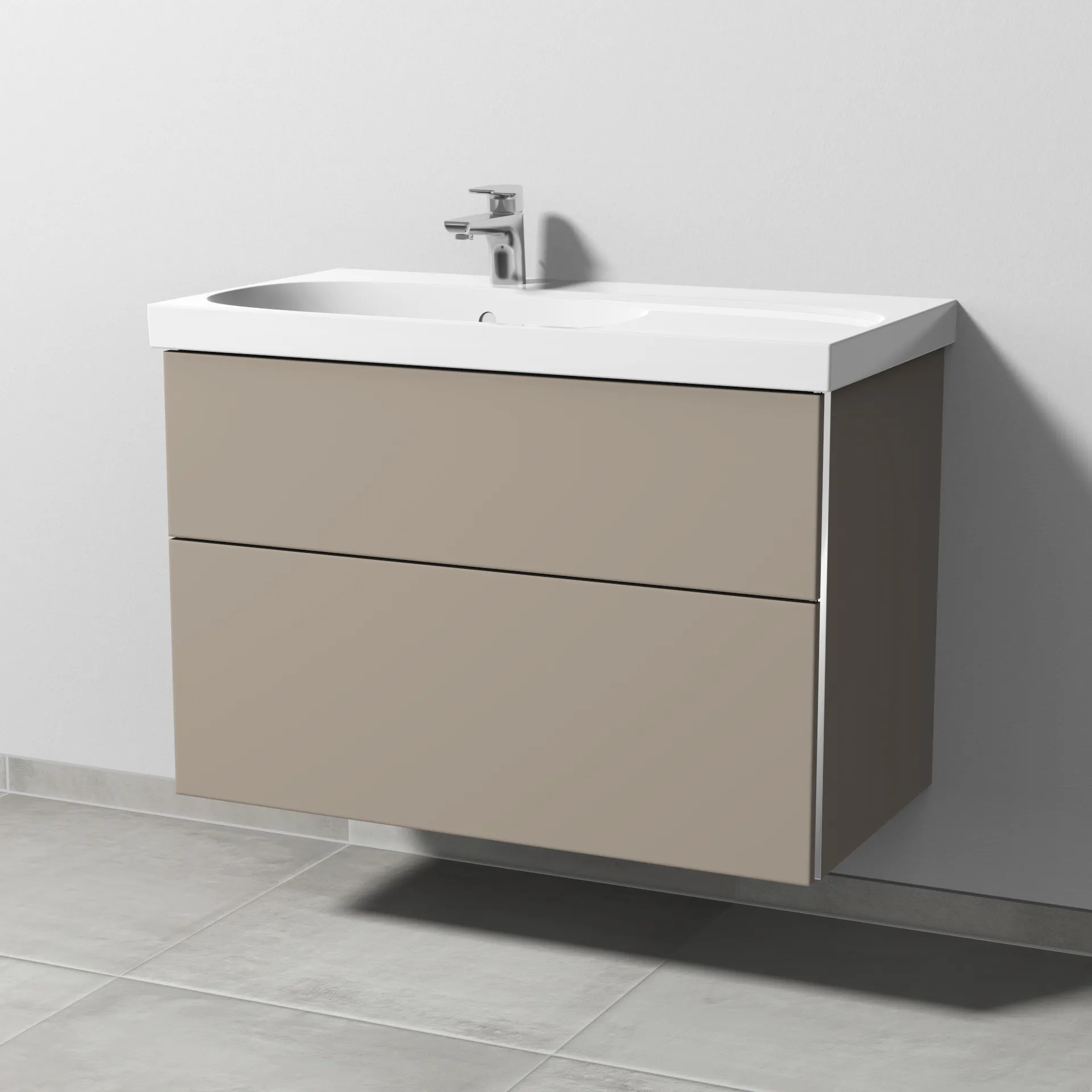 Sanipa Waschtischunterschrank „3way“ passend zu Keramik-Waschtische Acanto von Geberit 870 × 586 × 467 mm in Sandgrau (matt), Anschlag links, mit 