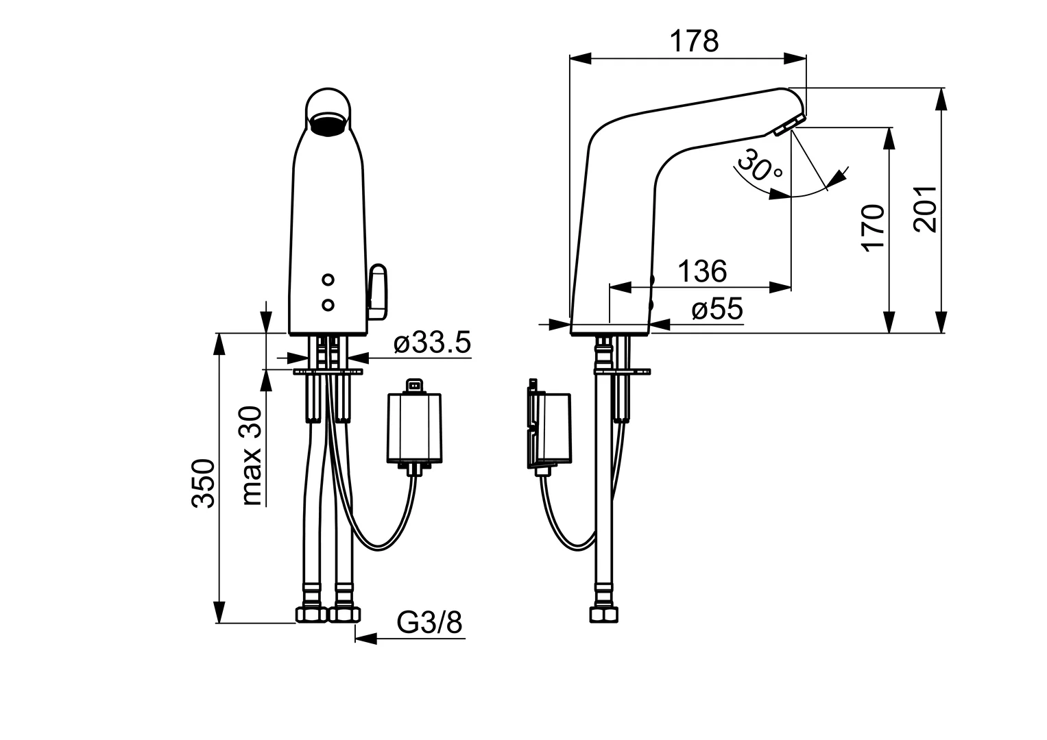 Hansa Waschtischarmatur, elektronisch „Medipro XL“ Ausladung 136 mm in Chrom Hansa Waschtischarmatur, elektronisch „Medipro XL“ Ausladung 136 mm in Chrom