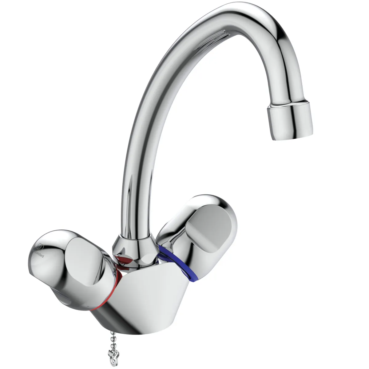 Zweigriff-Waschtischarmatur Alpha, ohne Ablaufgarnitur, mit Kette, Ausladung 155mm, Chrom Zweigriff-Waschtischarmatur Alpha, ohne Ablaufgarnitur, mit Kette, Ausladung 155mm, Chrom