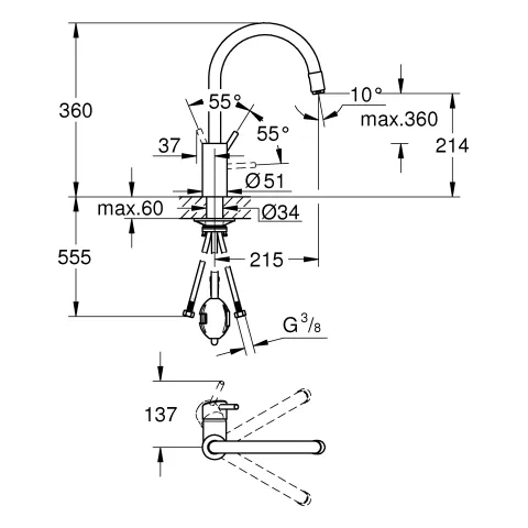 Grohe Concetto Einhand-Spültischbatterie ½, hoher Auslauf, Einlochmontage, chrom Grohe Concetto Einhand-Spültischbatterie ½, hoher Auslauf, Einlochmontage, chrom