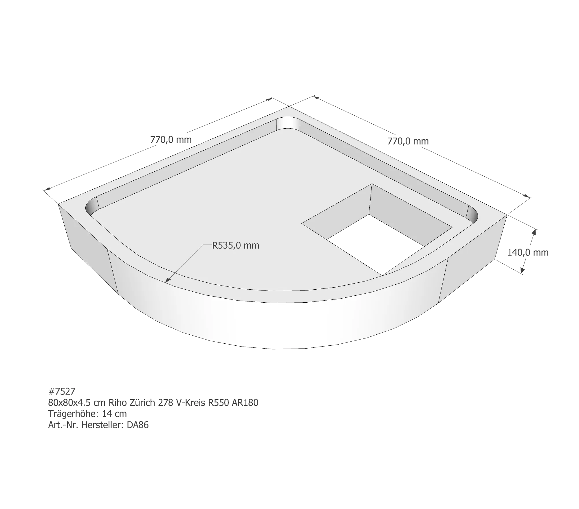 Duschwannenträger passend für Riho Zürich 80 × 80 × 4,5 cm Duschwannenträger passend für Riho Zürich 80 × 80 × 4,5 cm