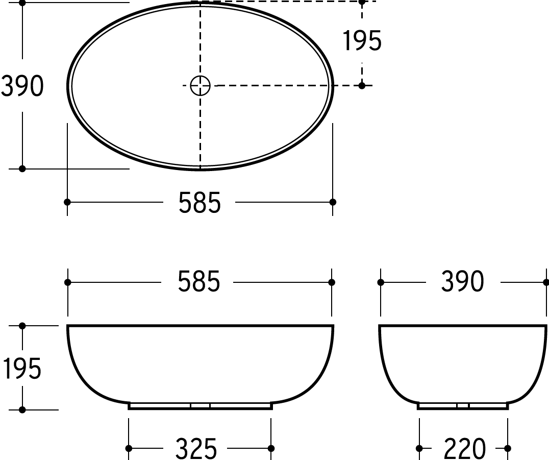 Aufsatzwaschtisch AqvaCeramica - 585 × 390 mm - Höhe 195 mm - Überlauf - weiß