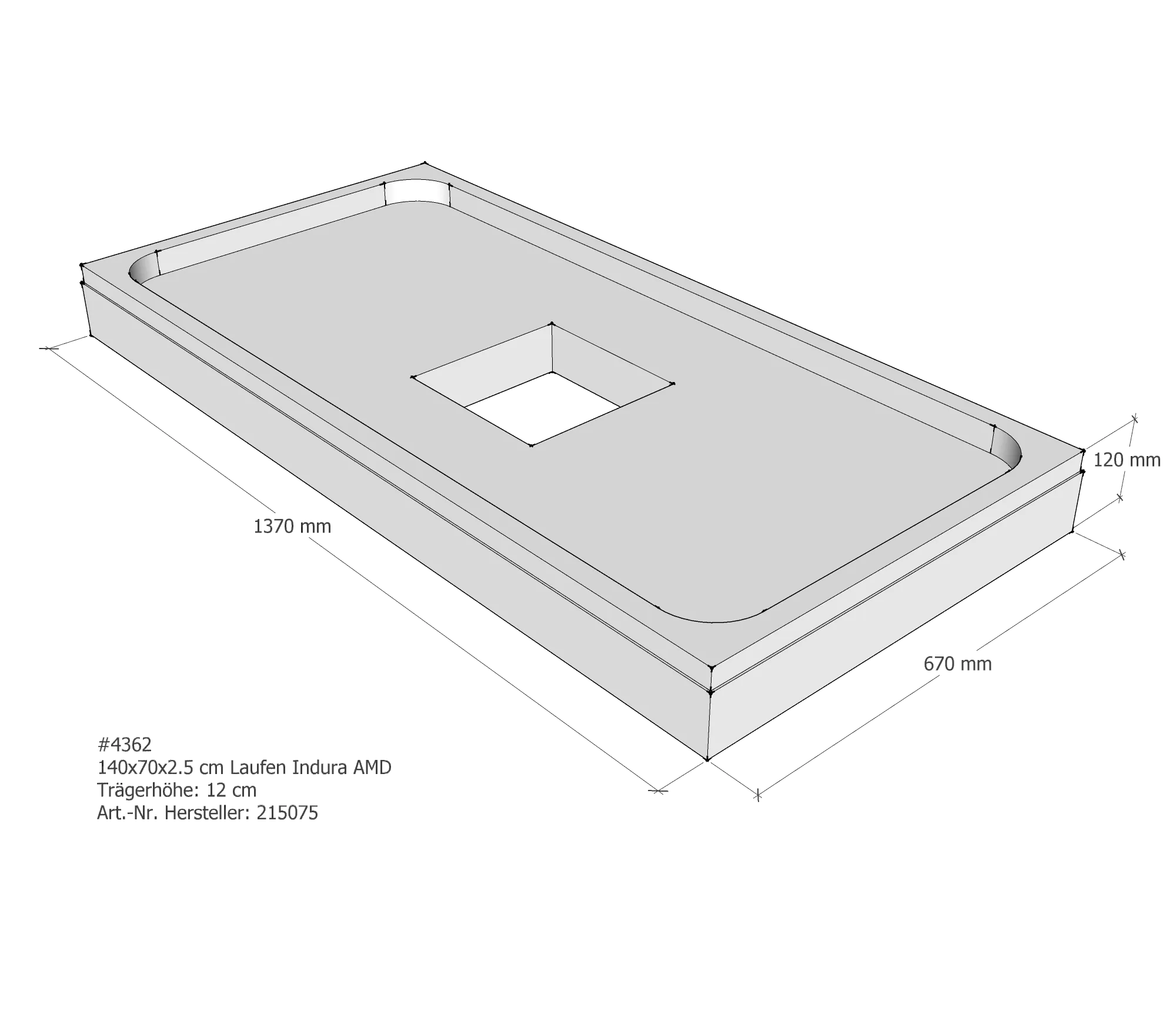 Duschwannenträger für Laufen Indura 140 × 70 × 2,5 cm
