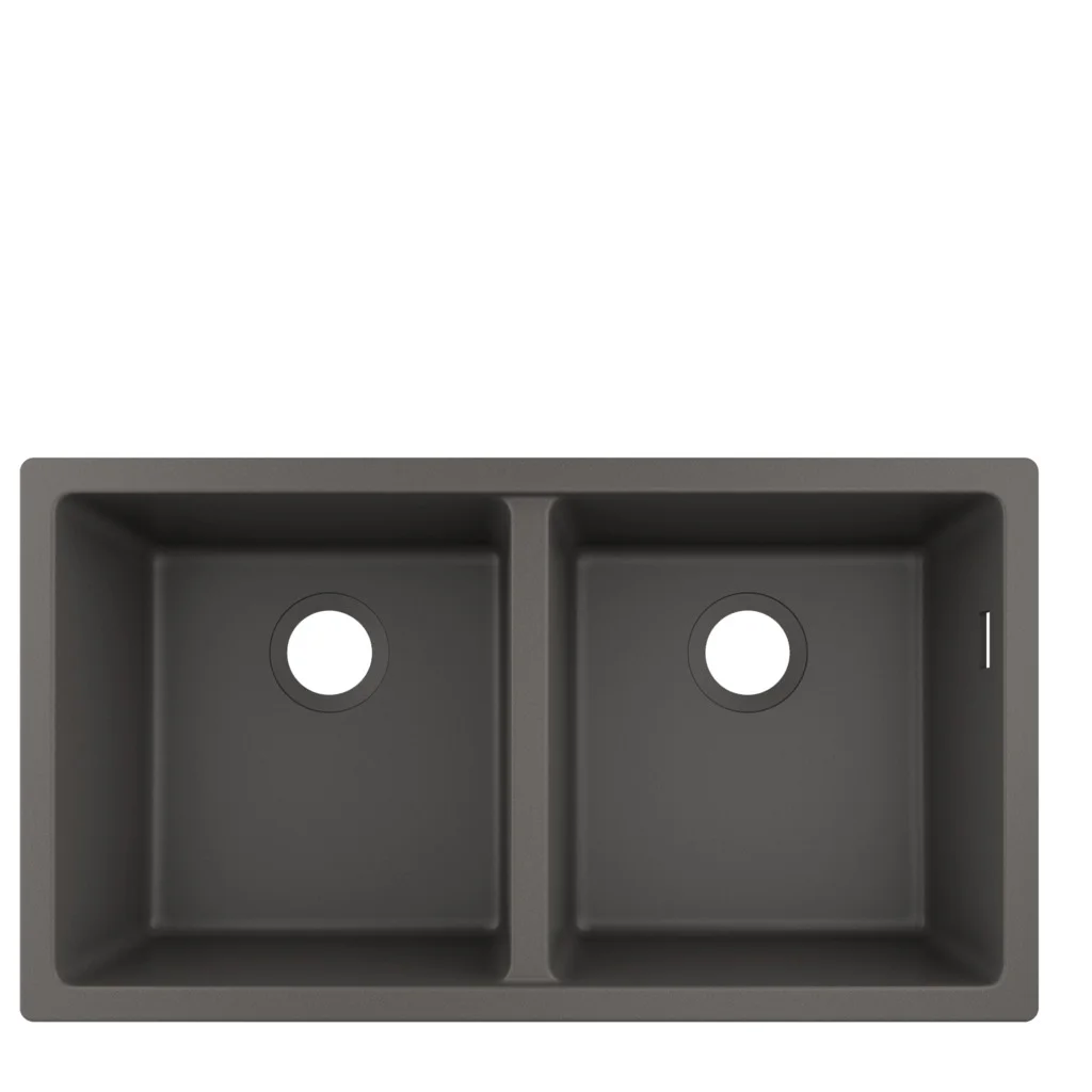 Hansgrohe Unterbauspüle S51, Steingrau, 370x370 mm, 2 Hauptbecken, Beckentiefe 190 mm