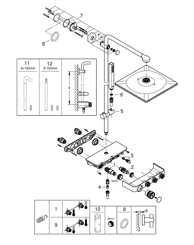 Duschsystem Euphoria SmartControl System 310 Cube Duo 26508, mit Aufputz-Thermostatbatterie, Wandmontage, horizontaler Duscharm 450 mm, chrom