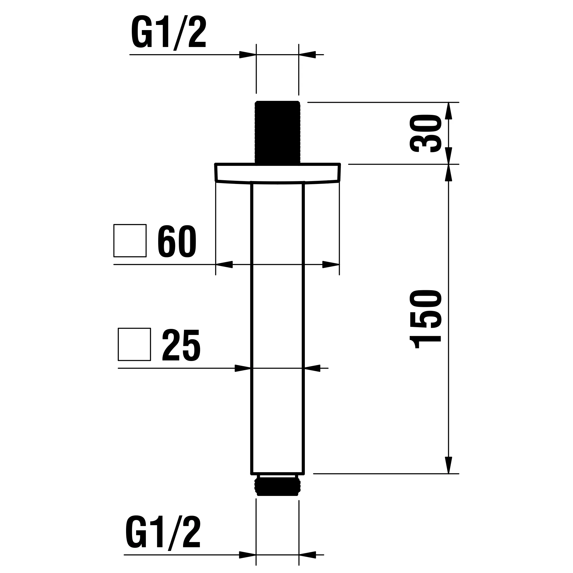 Brausedeckenarm, quadratische Rosette, Länge 150mm, passend zu HF504732100000, chrom