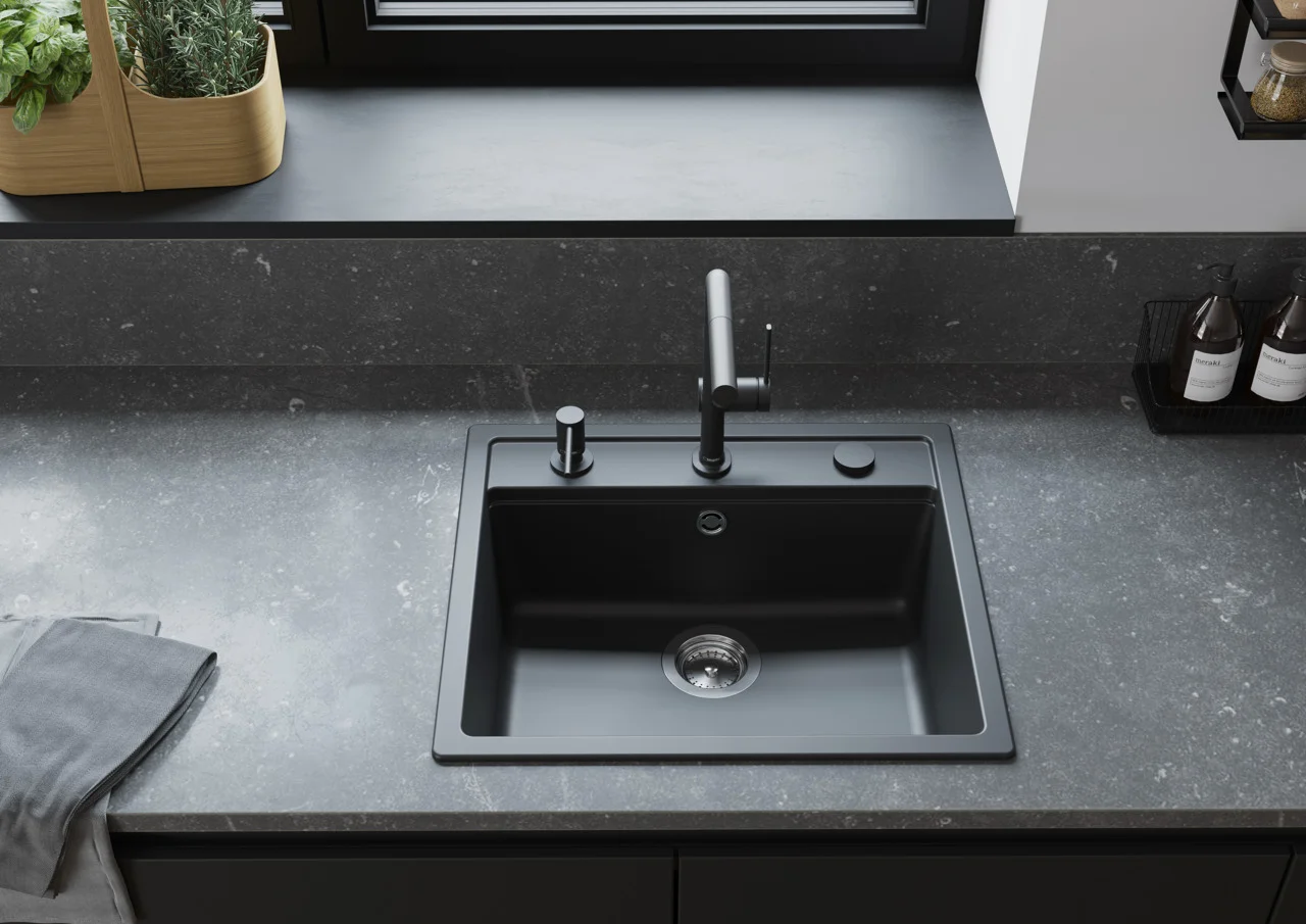 Hansgrohe Einbauspüle S52 Serie, S520-F510, automatische Ablaufgarnitur ALG N-100, Graphitschwarz, Ausschnitt 550 x 490 mm, Beckentiefe 180 mm