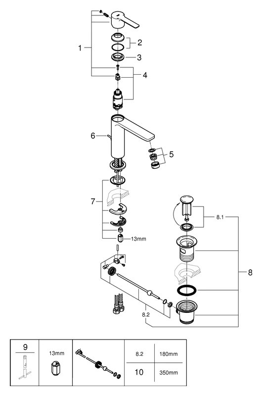 Einhand-Waschtischbatterie Lineare 32114_1, S-Size, Einlochmontage, Zugstangen-Ablaufgarnitur 1 1/4″, chrom