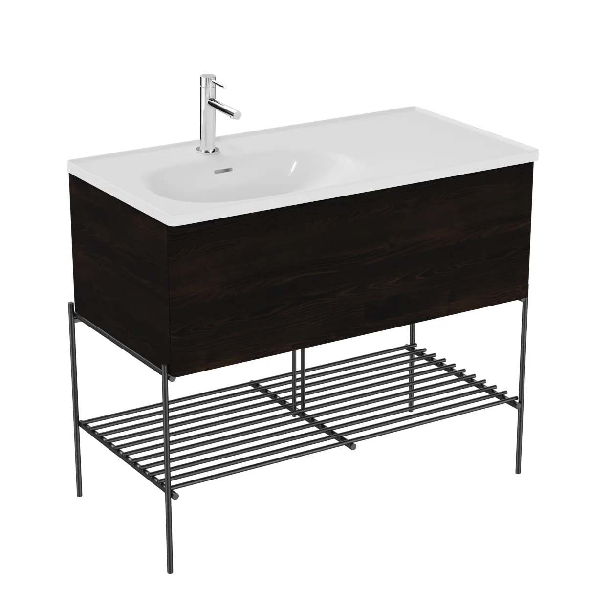 Equal Set Möbelwaschtisch asymmetrisch 100 cm Waschtischunterschrank mit Auszug und Fußgestell mit Ablagegitter Weiß Hochglanz mit Oberflächenveredelung Clean/Ulme Equal Set Möbelwaschtisch asymmetrisch 100 cm Waschtischunterschrank mit Auszug und Fußgestell mit Ablagegitter Weiß Hochglanz mit Oberflächenveredelung Clean/Ulme