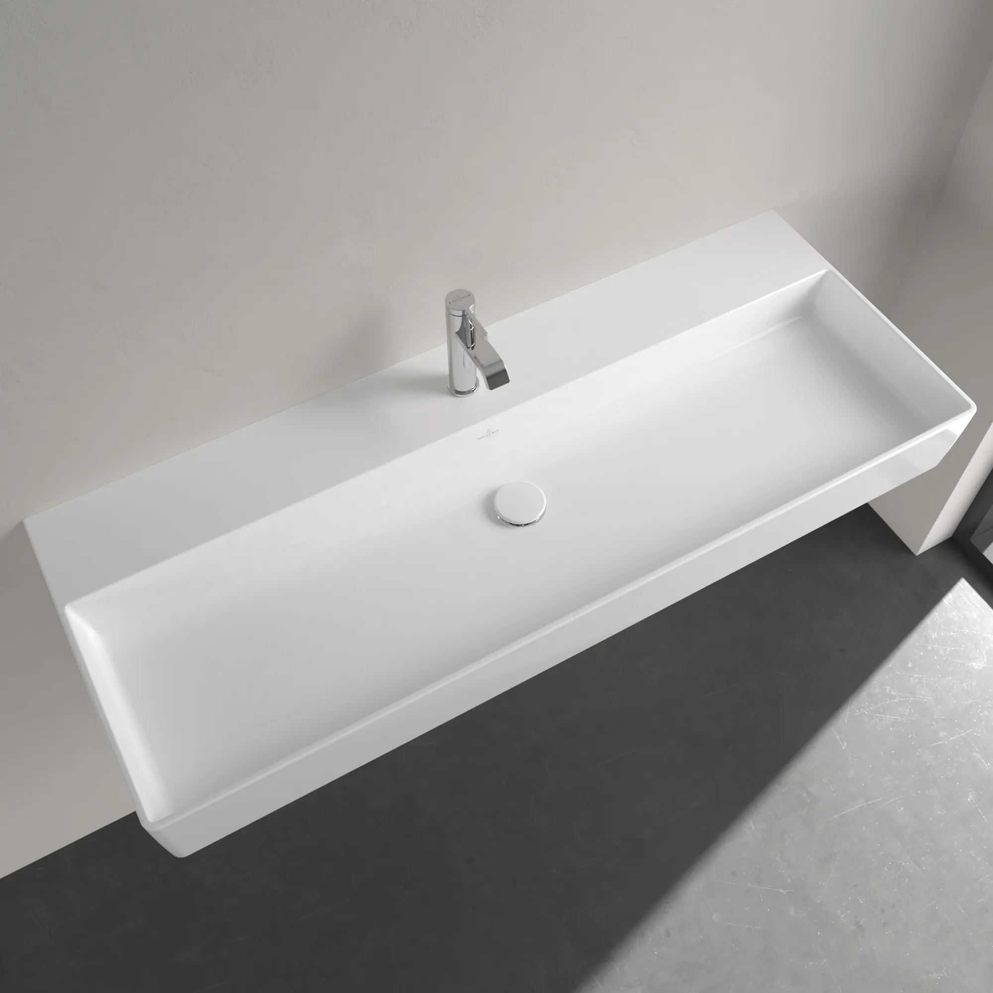 Villeroy & Boch Wandwaschtisch aus TitanCeram „Memento 2.0“ 1200 × 470 × 150 mm, mit Hahnlochbohrung, Hahnlochposition mittig in Weiß Alpin