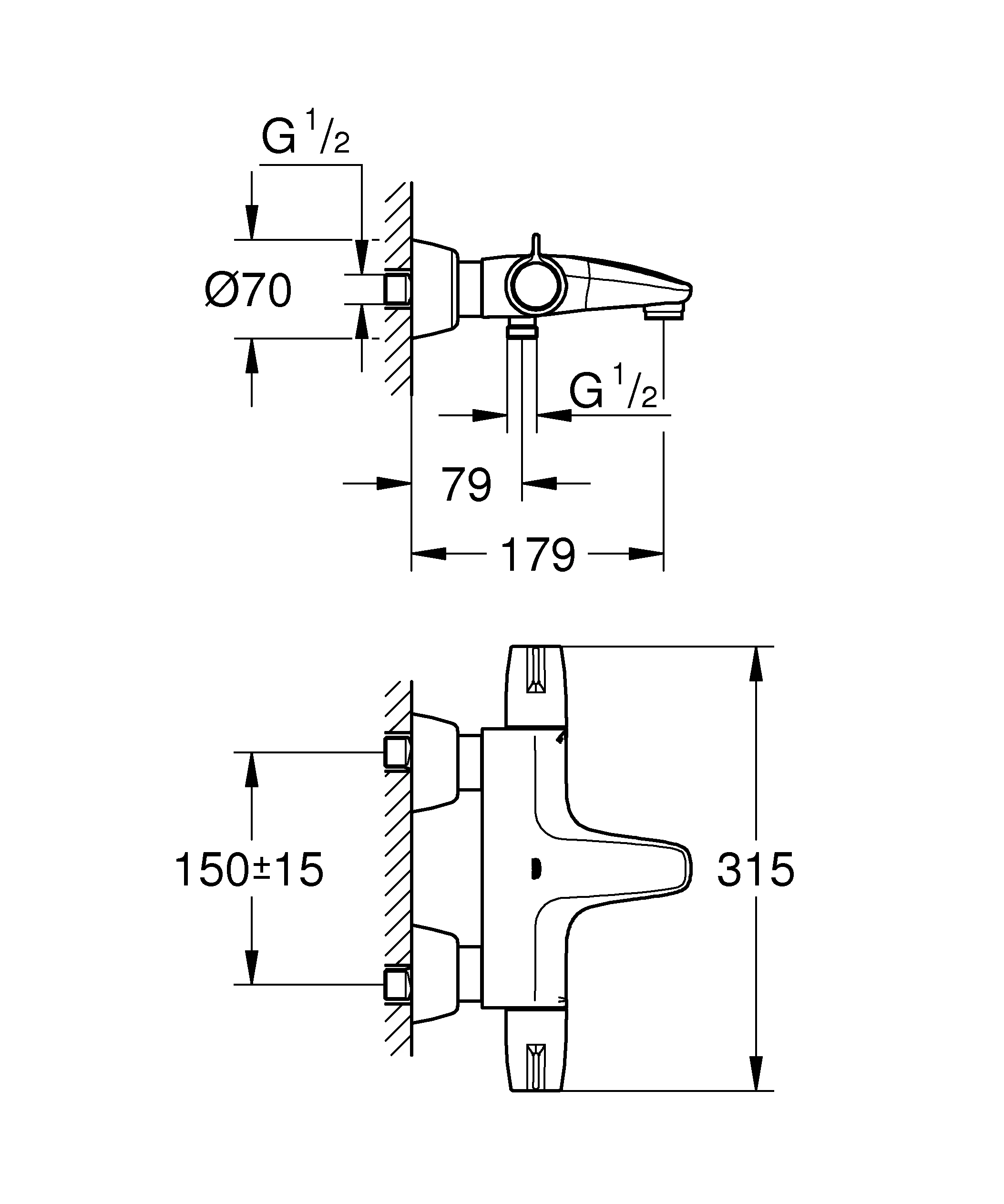 Thermostat-Wannenbatterie Grohtherm Special 34665, Wandmontage, chrom