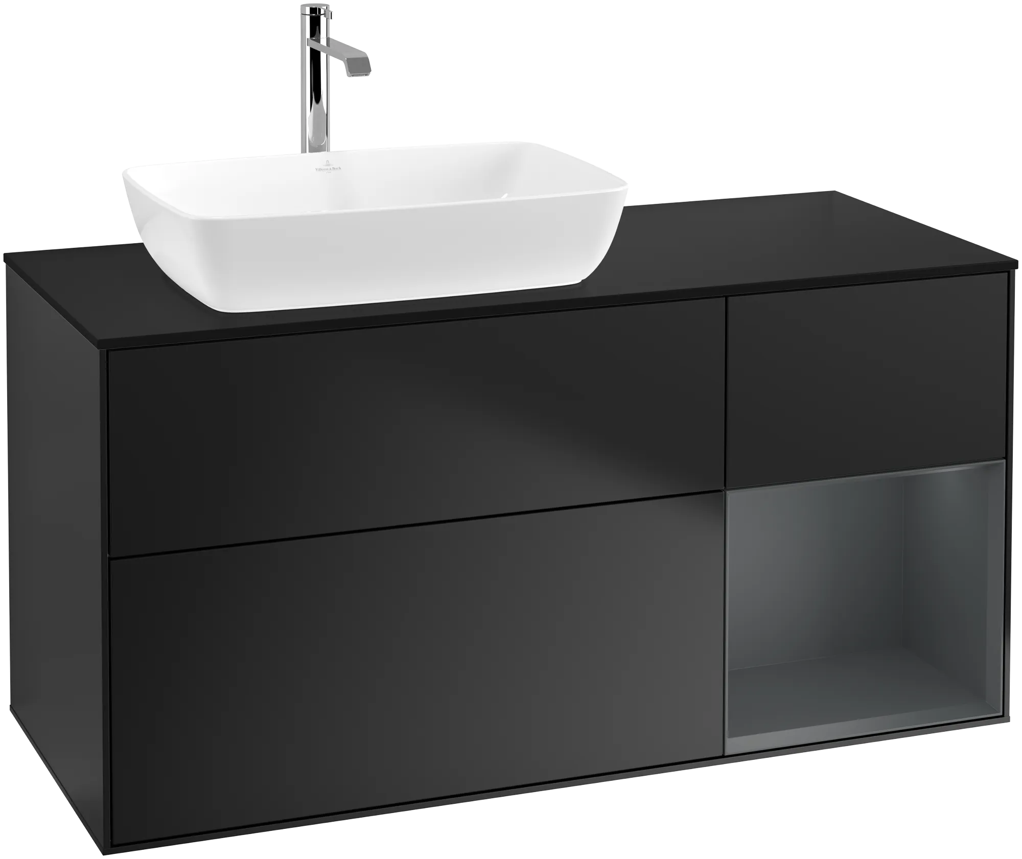 Villeroy & Boch Waschtischunterschrank „Finion“ für Schrankwaschtisch 1200 × 603 × 501 mm Black Matt Lacquer, für Becken links Villeroy & Boch Waschtischunterschrank „Finion“ für Schrankwaschtisch 1200 × 603 × 501 mm Black Matt Lacquer, für Becken links