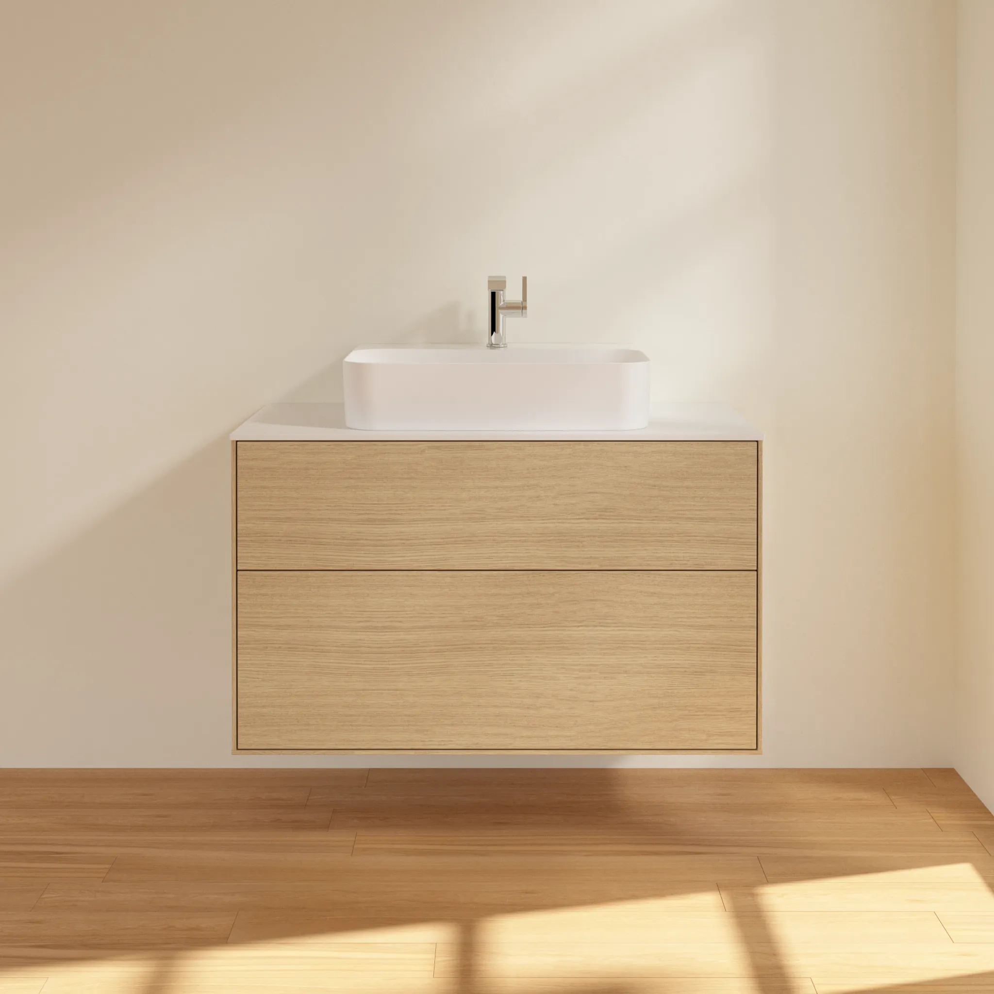 Villeroy & Boch Finion F10 Waschbeckenunterschrank, 1000x603x501mm, Eckig, Holz, Oak Veneer / Glass White Matt Villeroy & Boch Finion F10 Waschbeckenunterschrank, 1000x603x501mm, Eckig, Holz, Oak Veneer / Glass White Matt