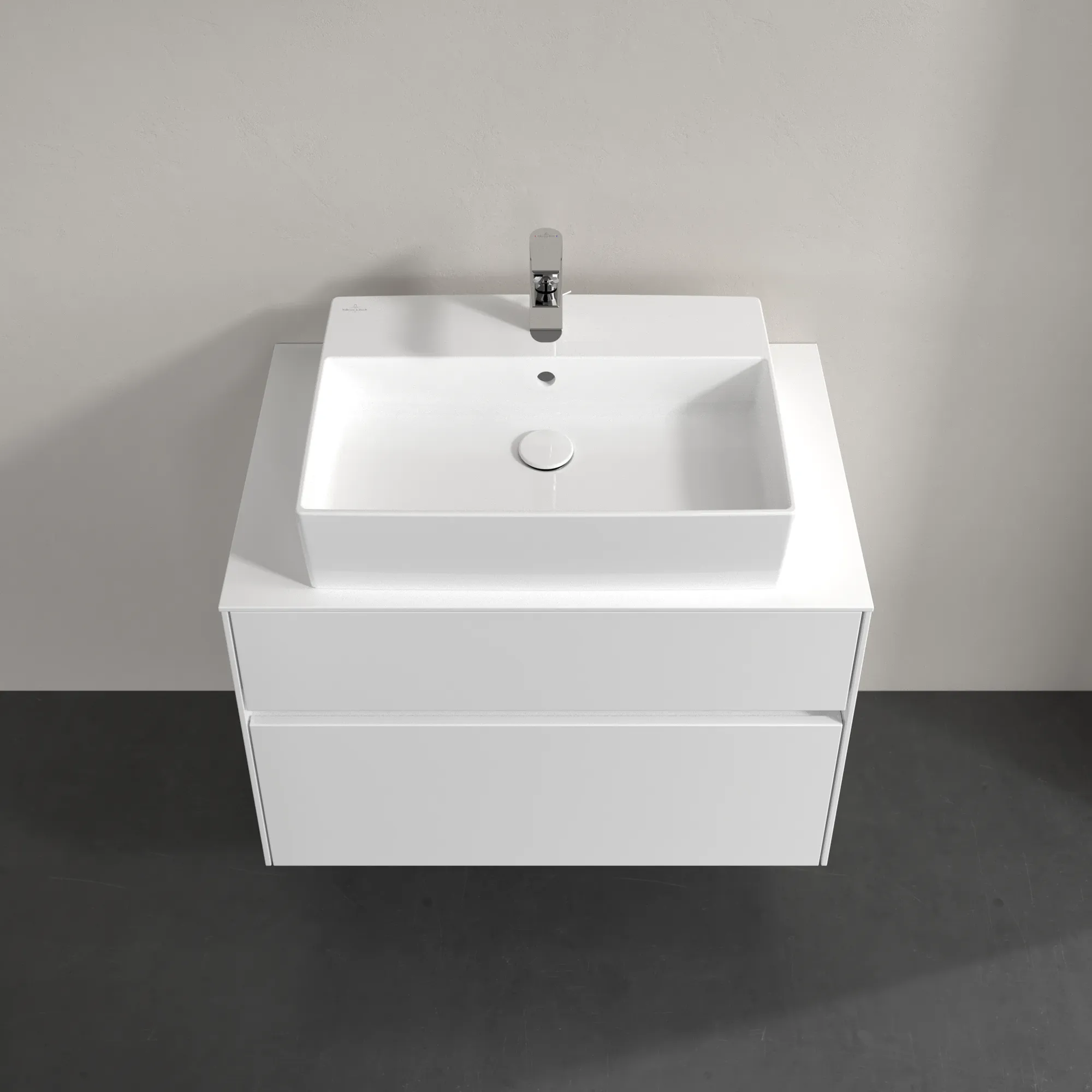 Villeroy & Boch Waschbeckenunterschrank Collaro C12400, Eckig Glossy White, 800x548x500mm, 39kg, mit Absenkautomatik und integrierten Griffen