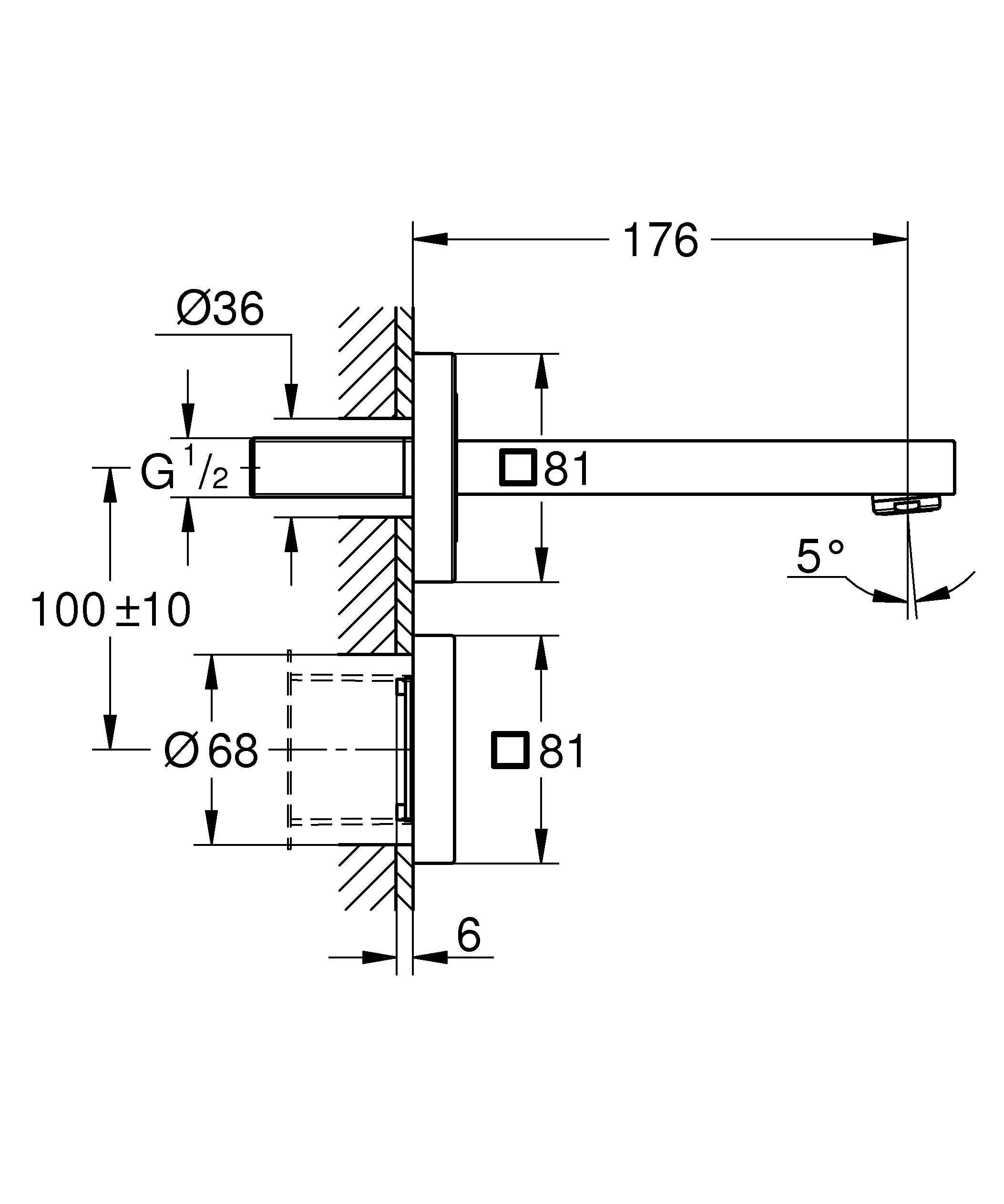 Infrarot-Elektronik für Waschtisch-Wandarmatur Eurocube E 36442, Fertigmontageset für Rapid SL 38 748 002 oder Rohbauset 36 264 001, ohne Mischung, mit Trafo 100-230 V AC, 50-60 Hz, 6 V D, chrom