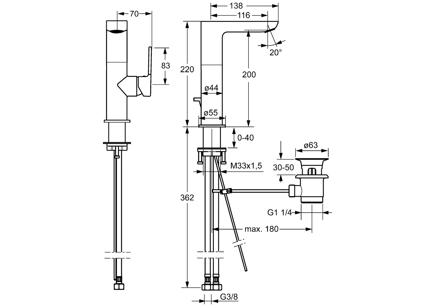 HansaLIGNA Waschtischarmatur HansaLIGNA 5530 Zugstangenablaufgarnitur Ausladung 116 mm DN15 Chrom HansaLIGNA Waschtischarmatur HansaLIGNA 5530 Zugstangenablaufgarnitur Ausladung 116 mm DN15 Chrom
