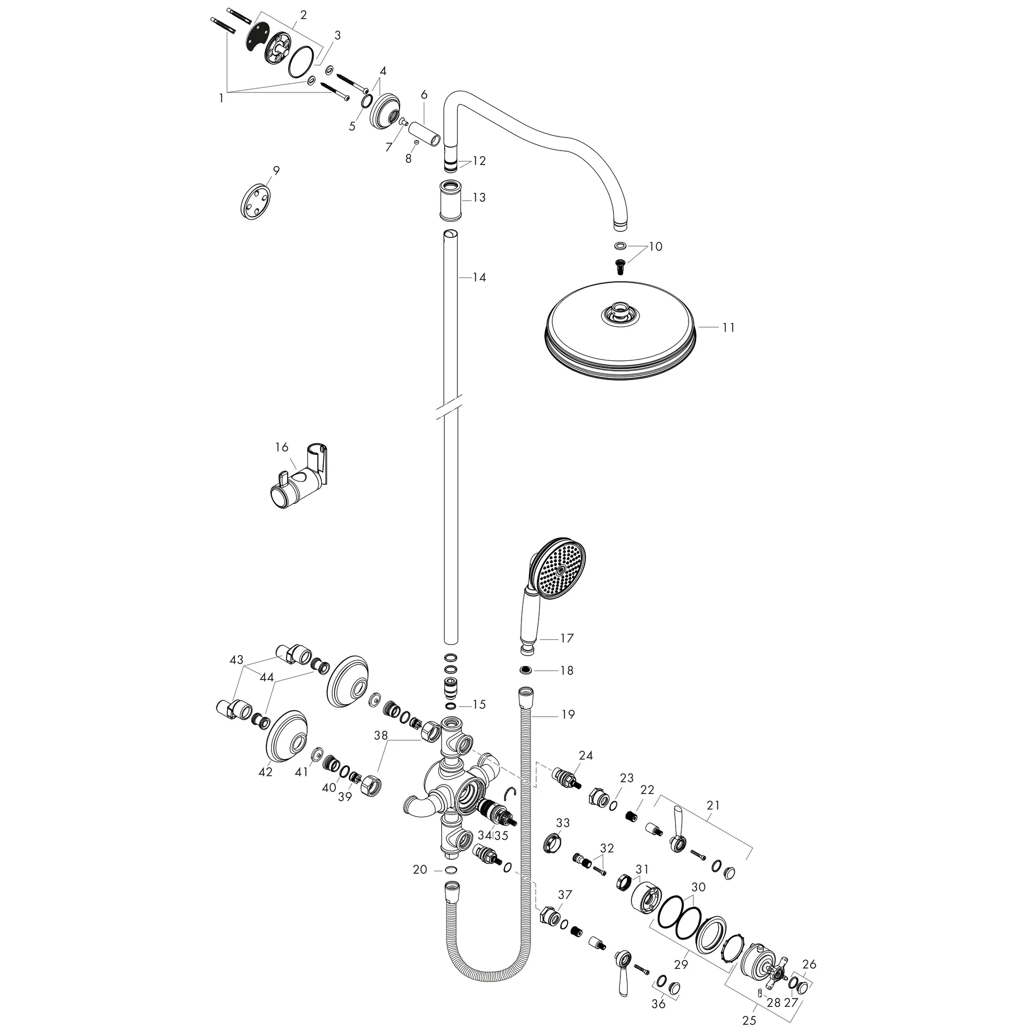 Showerpipe Axor Montreux chrom mit Thermostat und Hebelgriff