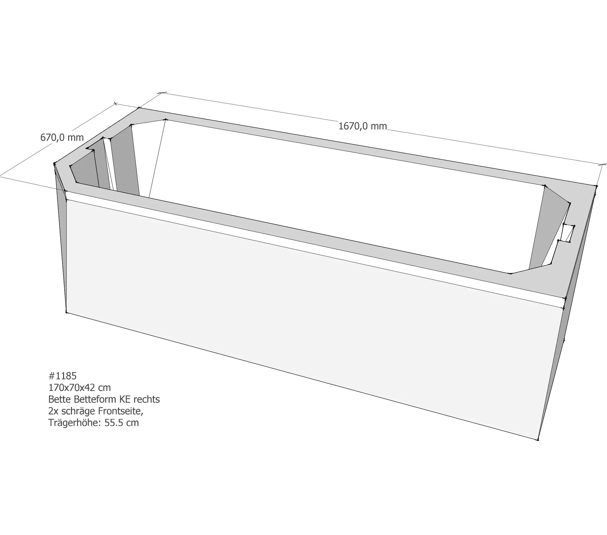 Badewannenträger für Bette Profi-Form KE rechts schräge Frontseite 170 × 70 × 42 cm Badewannenträger für Bette Profi-Form KE rechts schräge Frontseite 170 × 70 × 42 cm