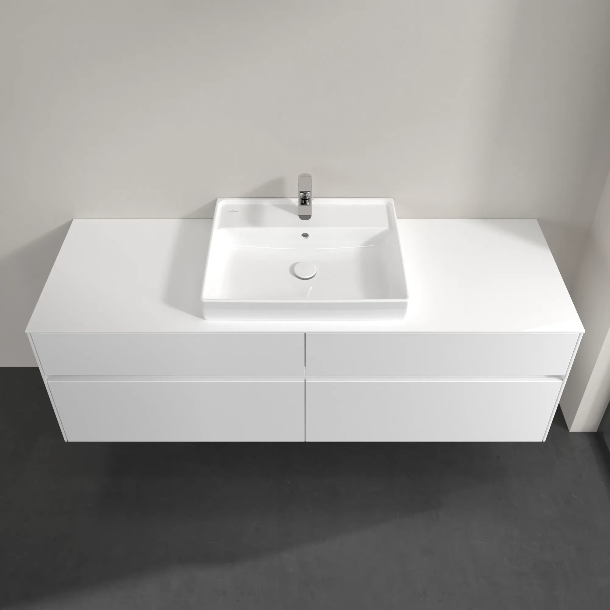 Villeroy & Boch Waschtischunterschrank „Collaro“ 1600 × 548 × 500 mm Glossy White, mit Beleuchtung, für Becken mittig