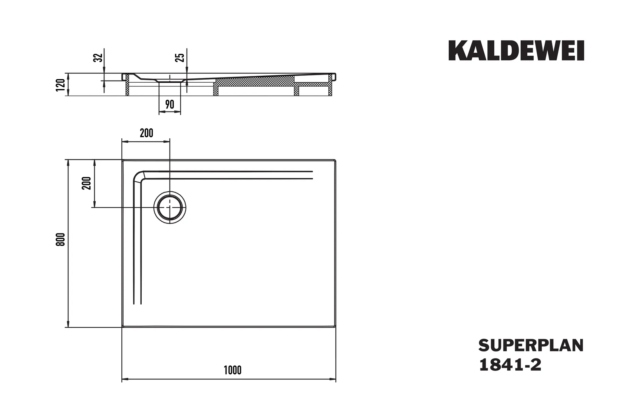Kaldewei Duschwanne „Superplan“ 80 × 100 cm mit Antislip Secure Plus, in cool grey 30