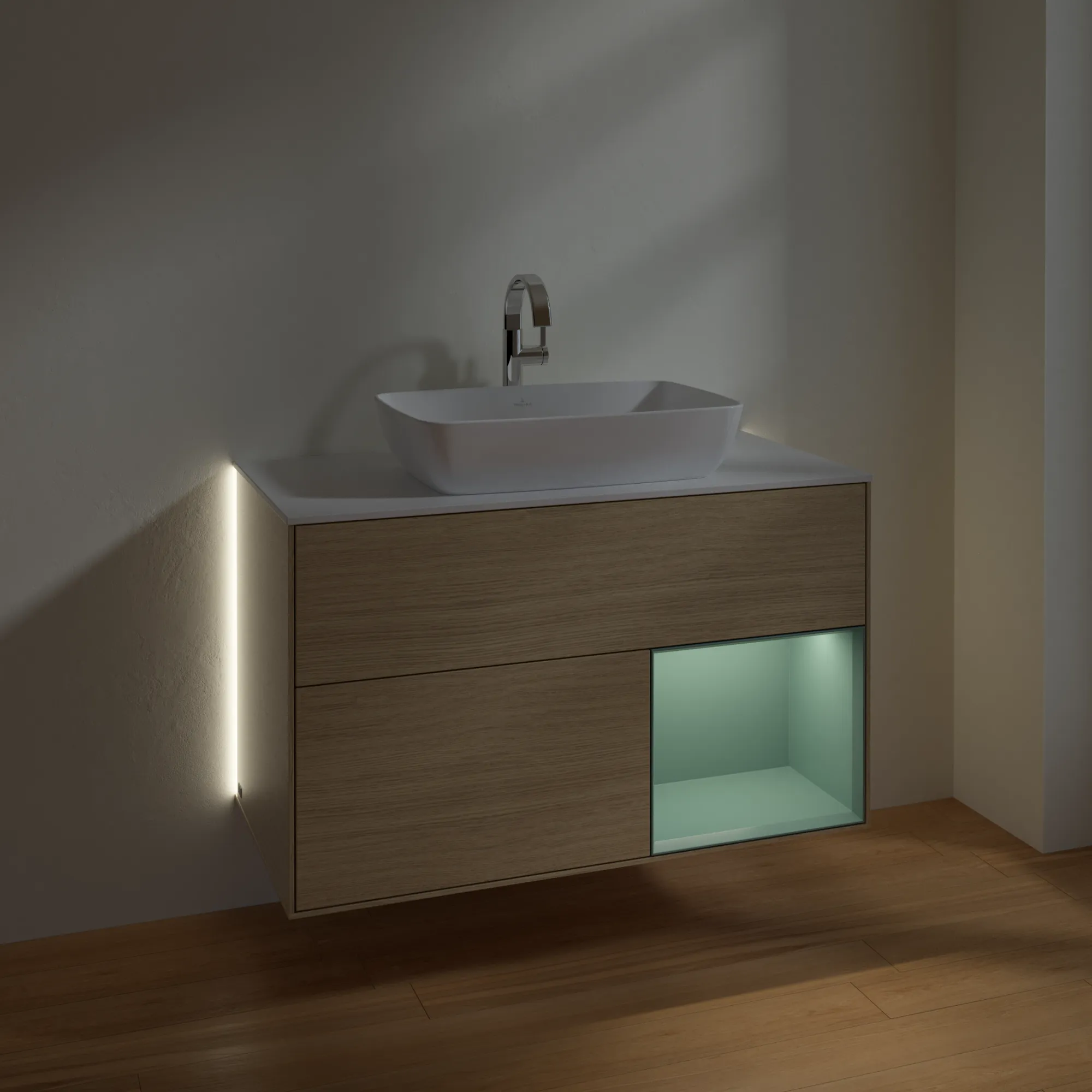 Villeroy & Boch Waschtischunterschrank „Finion“ für Schrankwaschtisch 1000 × 603 × 501 mm Oak Veneer, für Becken mittig, mit Hahnlochbohrung Villeroy & Boch Waschtischunterschrank „Finion“ für Schrankwaschtisch 1000 × 603 × 501 mm Oak Veneer, für Becken mittig, mit Hahnlochbohrung