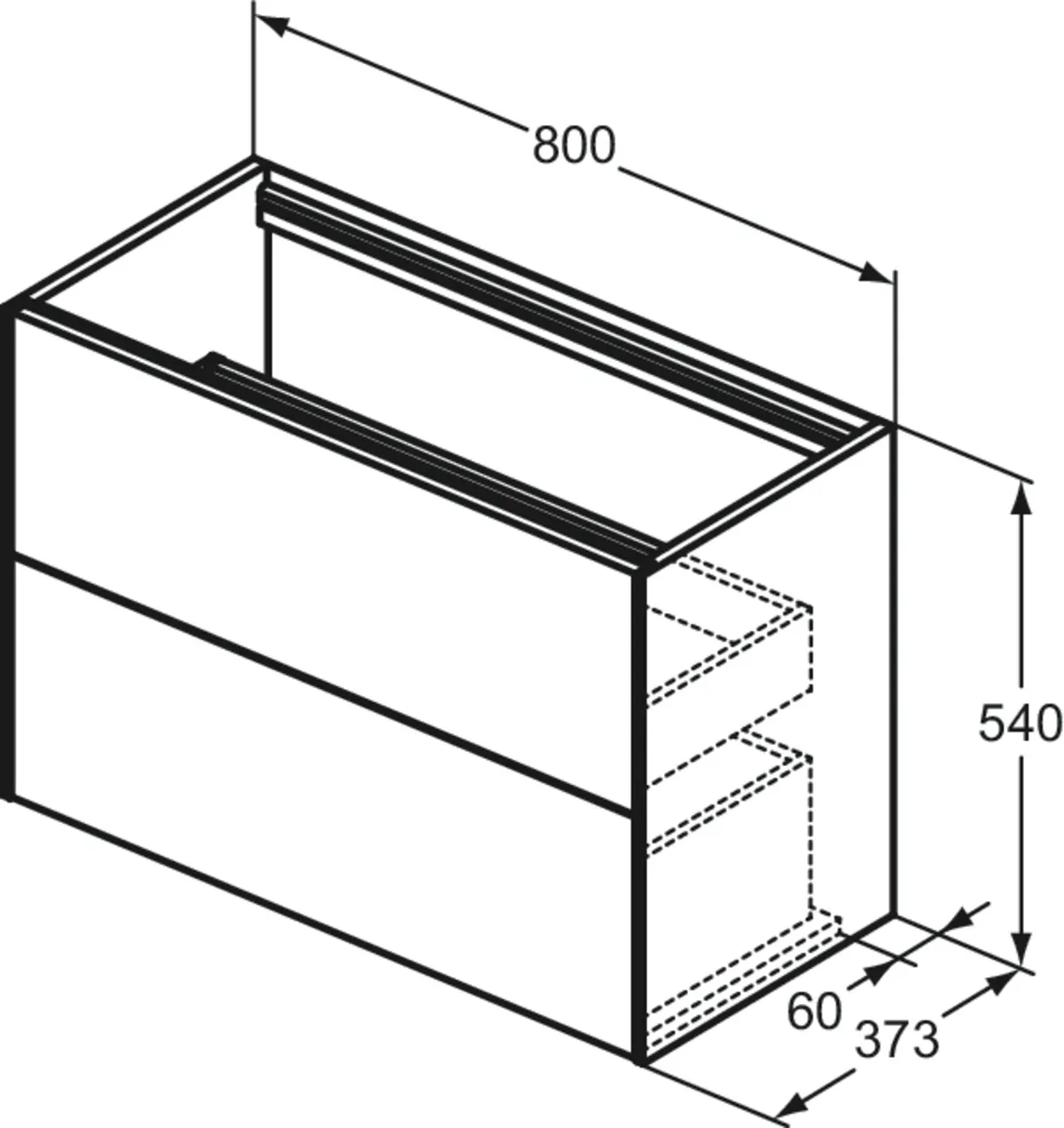 Ideal Standard Waschtischunterschrank Conca, 2 Auszüge, ohne Platte, 800x373x540mm, Weiß Ideal Standard Waschtischunterschrank Conca, 2 Auszüge, ohne Platte, 800x373x540mm, Weiß