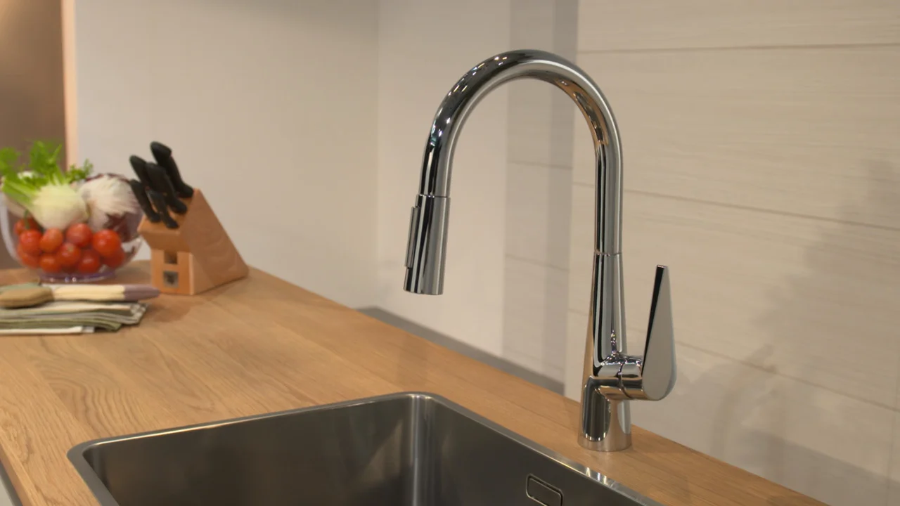 Hansgrohe Talis M51 Einhebel-Küchenmischer mit Ausziehbrause 2jet in Chrom, ComfortZone 200, Schwenkbereich einstellbar auf 110° oder 150°, Laminarstrahl und Brausestrahl arretierbar, MagFit magnetische Brausehalterung, Quick-Connect Schlauch, max. Durch