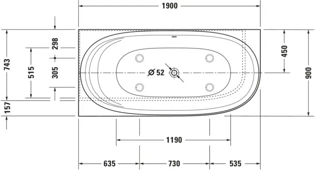 Duravit Badewanne „Cape Cod“ vorwand oval 190 × 90 cm, links