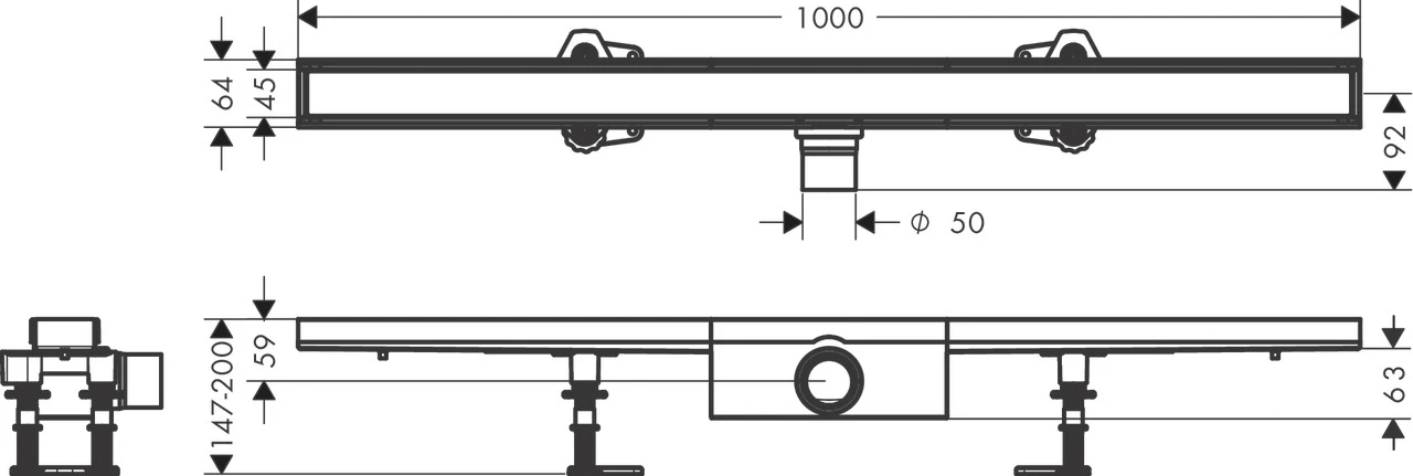 RainDrain Compact Komplettset Duschrinne 1000 befliesbar für Standardinstallation k.a.