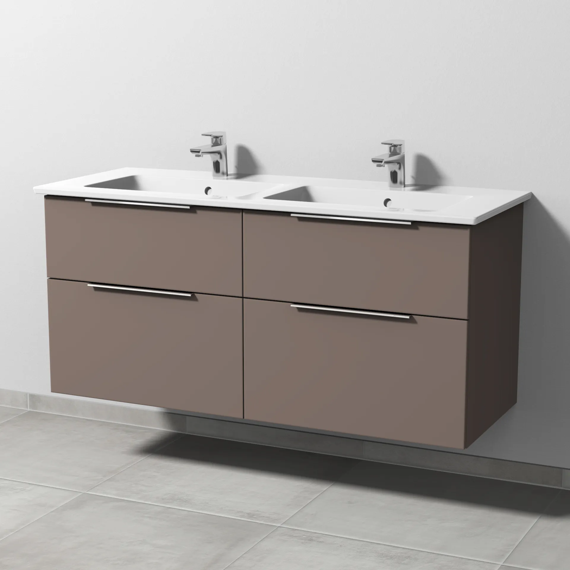 Sanipa Keramik-Waschtisch-Set mit Waschtischunterschrank „3way“ 125,5 × 47,7 × 59,1 cm in Taupe (matt), mittig
