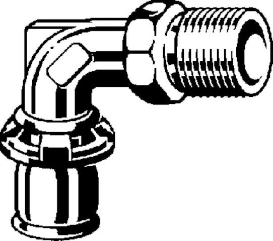 Viega „Sanfix P“ 90°- Übergangsbogen mit 1 Muffe und Außengewinde 25 mm × 3/4″ Viega „Sanfix P“ 90°- Übergangsbogen mit 1 Muffe und Außengewinde 25 mm × 3/4″