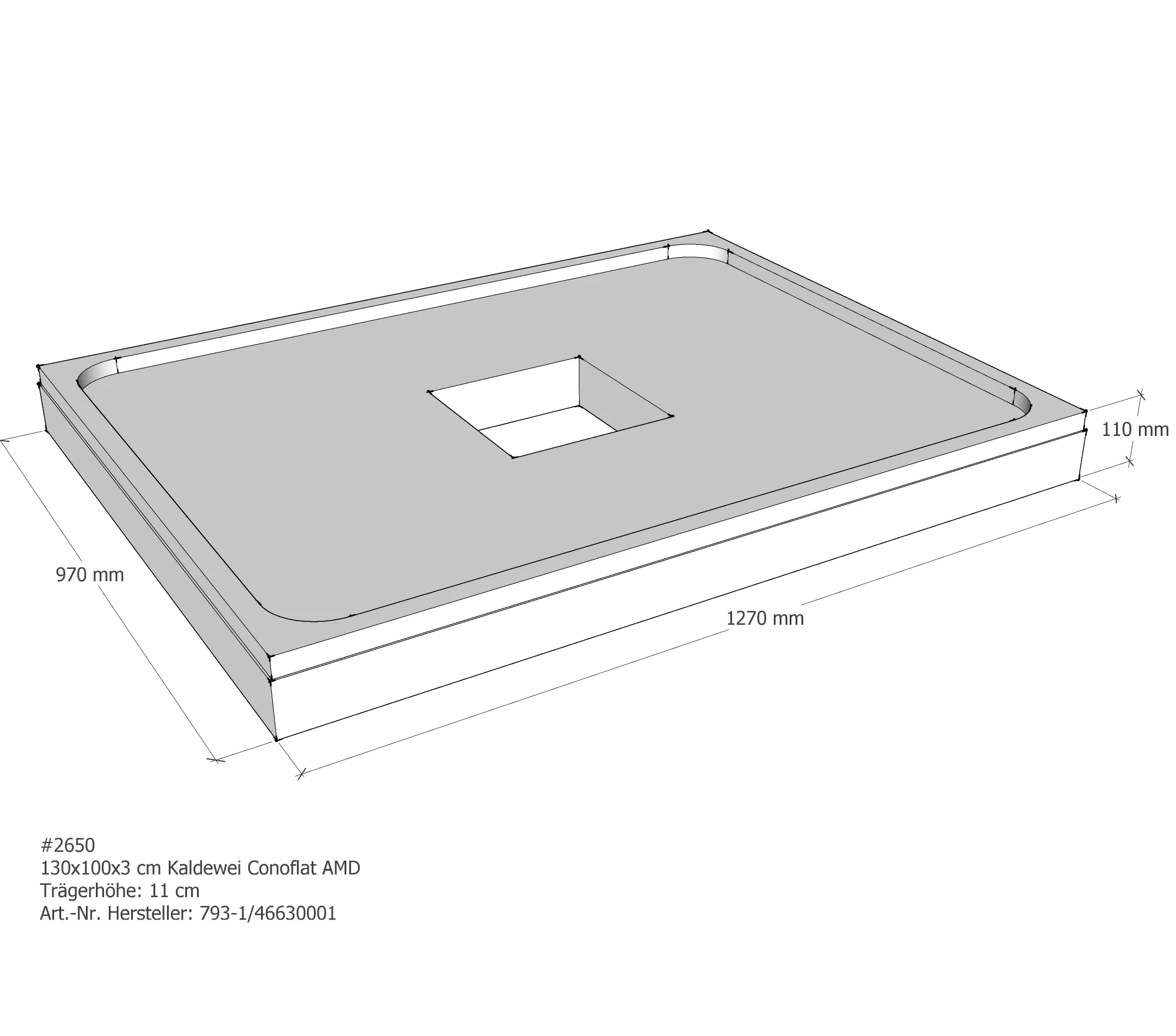 Duschwannenträger für Kaldewei Conoflat 130 × 100 × 2,3 cm Breite: 100 cm / Länge: 130 cm