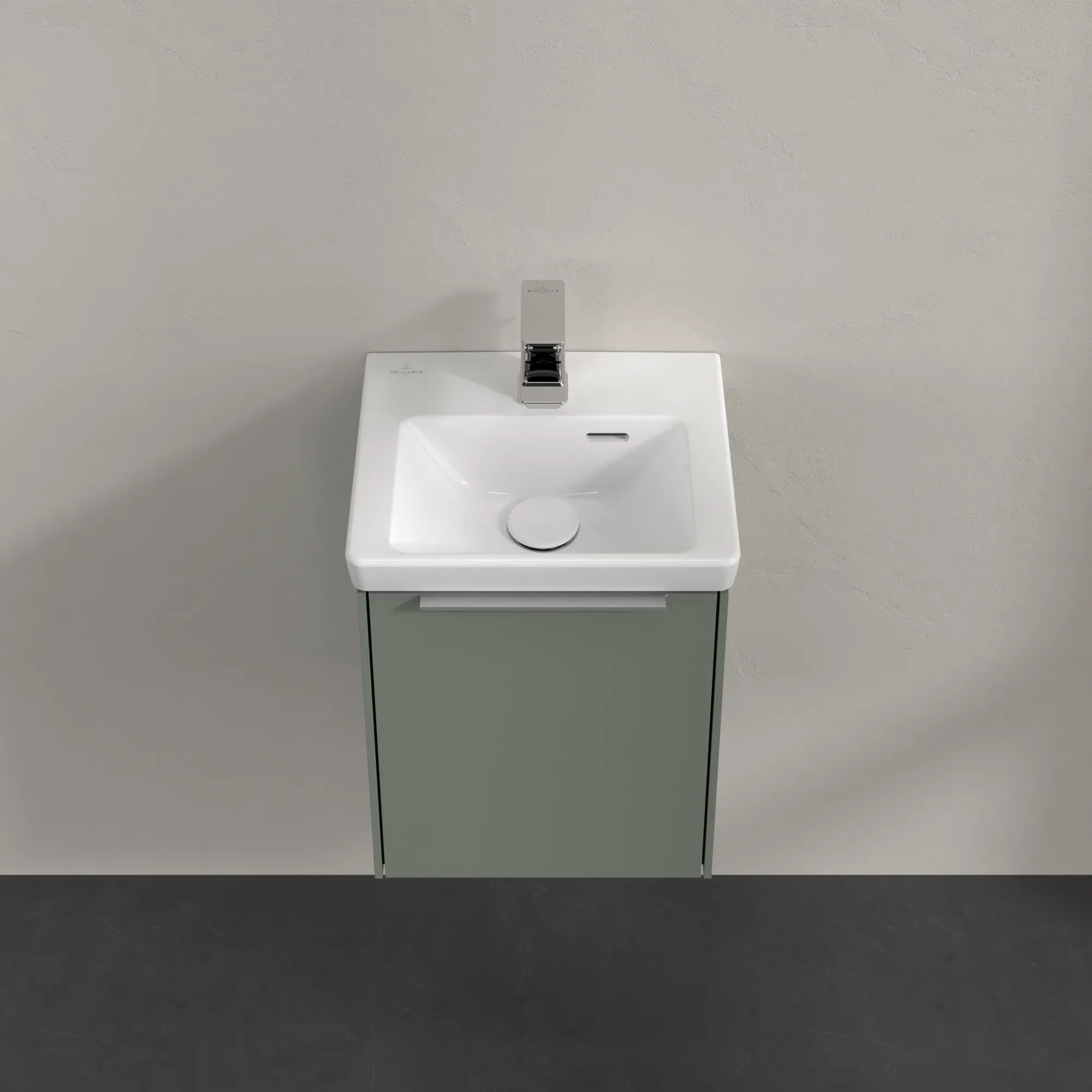 Villeroy & Boch Waschbeckenunterschrank Subway 3.0, eckig, Soft Green, 429 mm Höhe, 351 x 293 mm, mit Aluminiumgriff und SoftClosing