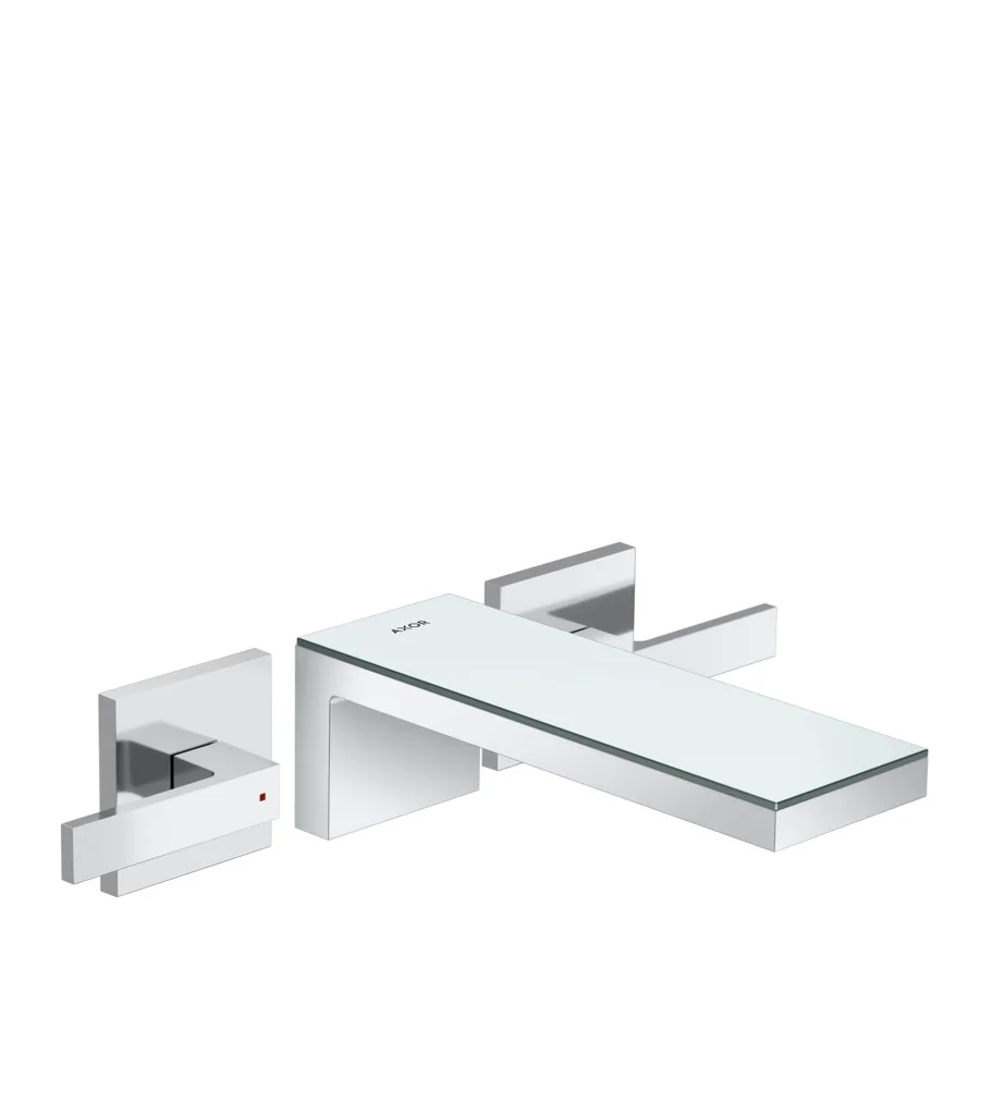 Hansgrohe AXOR MyEdition 3-Loch Waschtischarmatur Unterputz Wandmontage Chrom/Spiegelglas, Ausladung 221 mm, Hebelgriff, PowderRain Strahlart, max. Durchfluss 5 l/min
