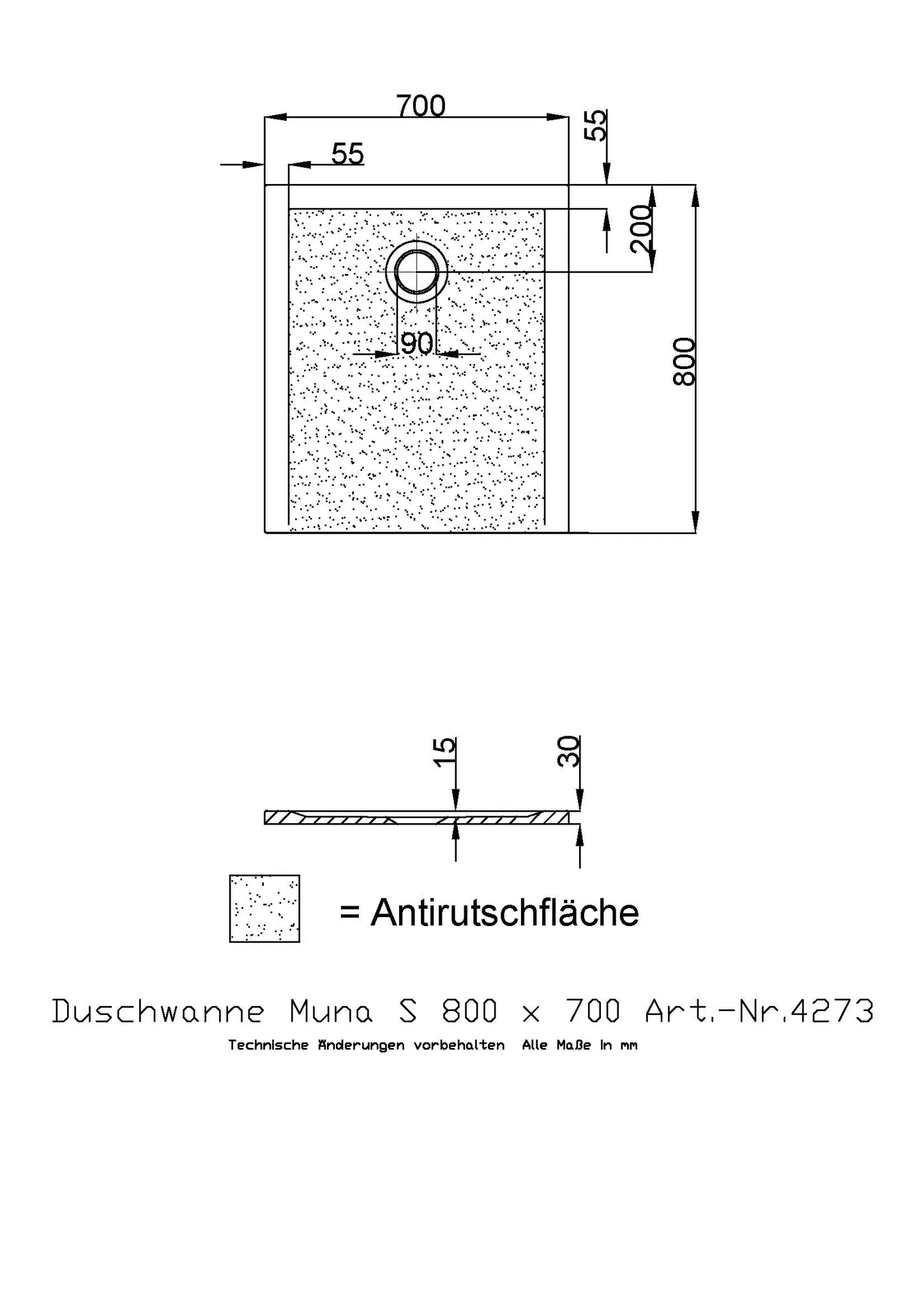 Hoesch Muna S Duschwanne 800x700x30 Solique Steingrau Hoesch Muna S Duschwanne 800x700x30 Solique Steingrau