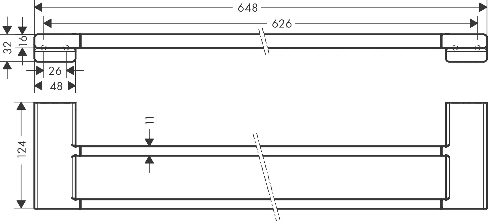 Hansgrohe AddStoris Q Doppelbadetuchhalter Chrom, Wandmontage, Länge 648 mm, Bohrabstand 626 mm, verdeckte Befestigung