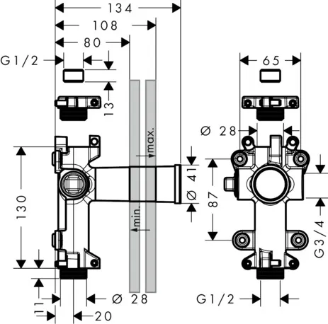 Hansgrohe AXOR One Grundkörper für Absperrventil Unterputz, DN15, links/rechts Hansgrohe AXOR One Grundkörper für Absperrventil Unterputz, DN15, links/rechts
